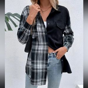 Abrigo con estampado de cuadros de hombros caídos con bolsillo con solapa